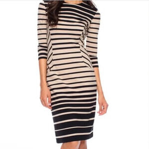 J McLaughlin Striped Catalyst Dress Catalina Tan and Black Abstract Size Medium